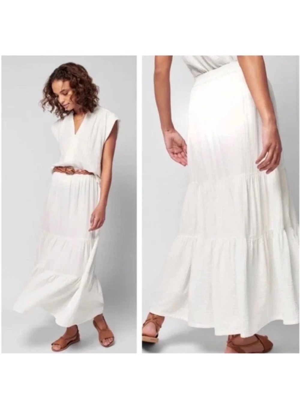 Faherty Valentina White Tiered Maxi Skirt
